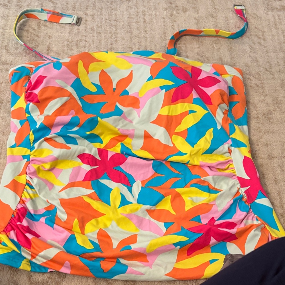 Lands' End Multicolor Floral Swim Top